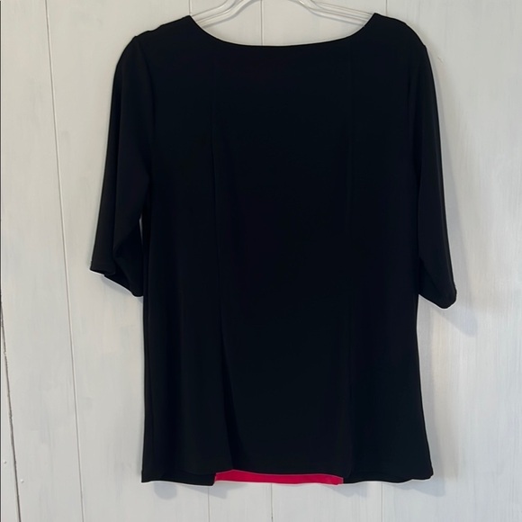 Susan Graver Blouse Black w Pink Size Medium - Picture 3 of 5